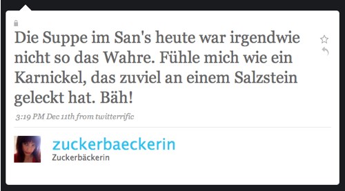 Tweet der Zuckerbäckerin